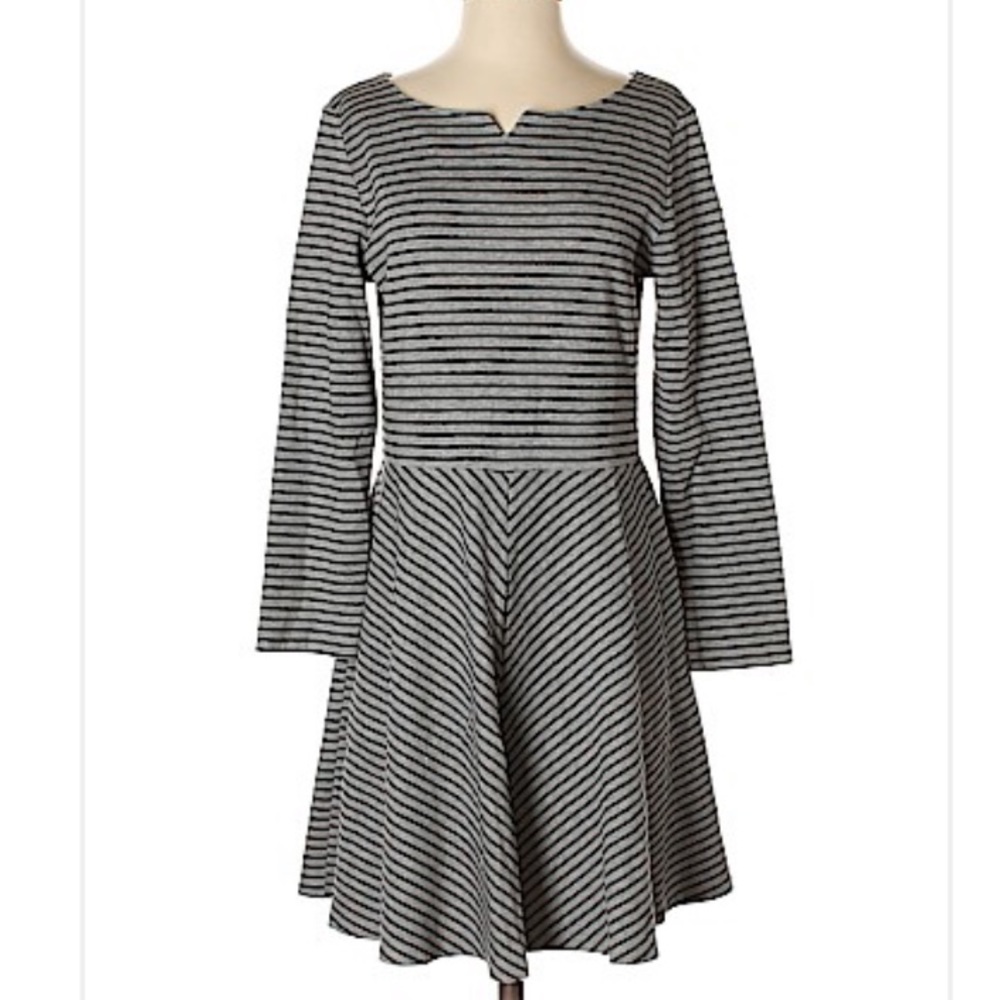 Gap Gray and Black Stripe Fit & Flare Dress